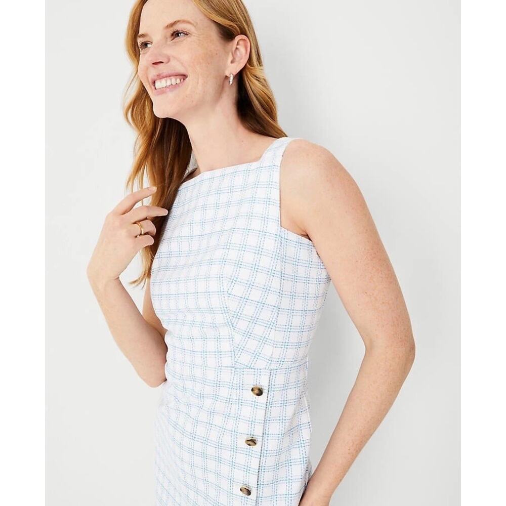 Ann Raylor Plaid High Square Neck Sleeveless Sheath Dress Size 0 Petite NWT - Picture 9 of 9